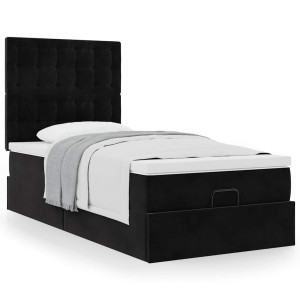 vidaXL Ottoman bed met matrassen 80x200cm fluweel zwart