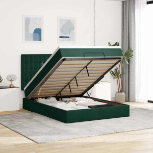 vidaXL Ottoman bed met matrassen 160x200cm fluweel donkergroen