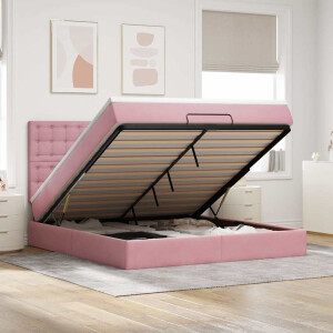 vidaXL Ottoman bed met matrassen 160x200cm fluweel roze