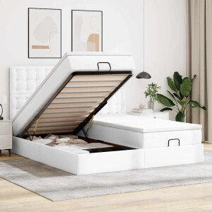 vidaXL Ottoman bed met matrassen 160x200cm kunstleer zuiver wit
