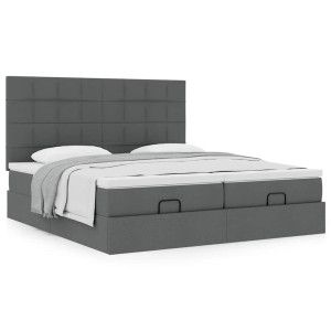 vidaXL Ottoman bed met matrassen 160x200cm stof donkergrijs