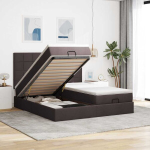 vidaXL Ottoman bed met matrassen 200x200cm stof donkerbruin