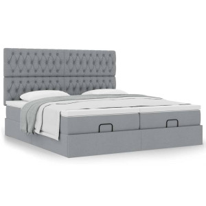 vidaXL Ottoman bed met matrassen 160x200cm stof lichtgrijs
