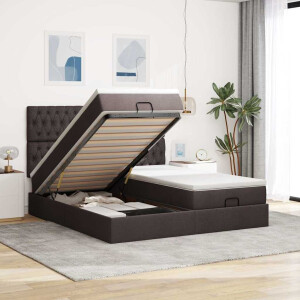 vidaXL Ottoman bed met matrassen 200x200cm stof donkerbruin