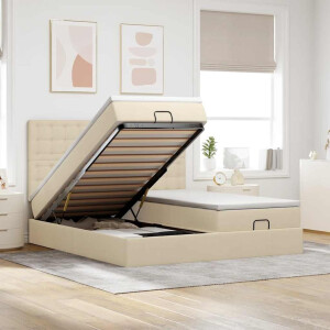vidaXL Ottoman bed met matrassen 160x200cm stof crèmekleurig