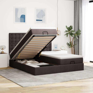 vidaXL Ottoman bed met matrassen 200x200cm stof donkerbruin