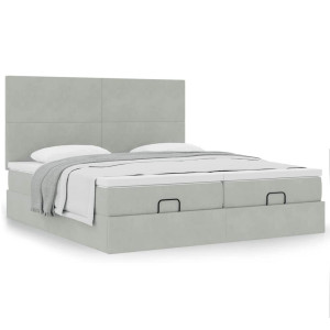vidaXL Ottoman bed met matrassen 160x200cm fluweel lichtgrijs