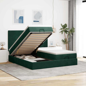 vidaXL Ottoman bed met matrassen 200x200cm fluweel donkergroen