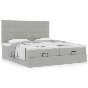 vidaXL Ottoman bed met matrassen 160x200cm fluweel lichtgrijs