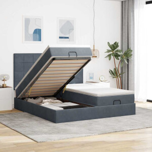vidaXL Ottoman bed met matrassen 180x200cm fluweel donkergrijs