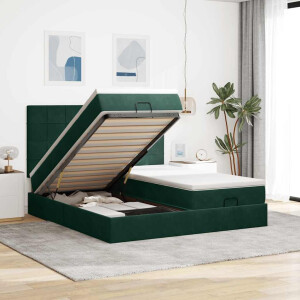 vidaXL Ottoman bed met matrassen 200x200cm fluweel donkergroen