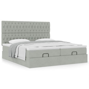 vidaXL Ottoman bed met matrassen 160x200cm fluweel lichtgrijs