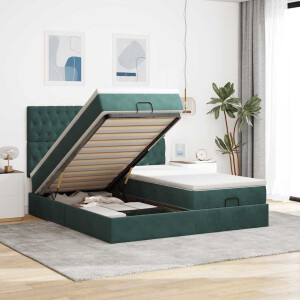 vidaXL Ottoman bed met matrassen 200x200cm fluweel donkergroen