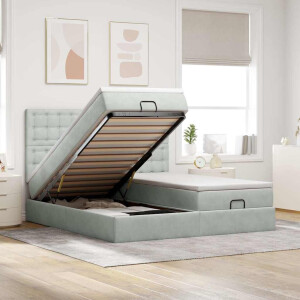 vidaXL Ottoman bed met matrassen 200x200cm fluweel lichtgrijs