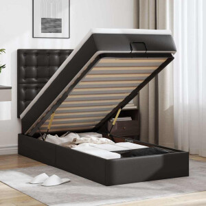 vidaXL Ottoman bed met matras en LED's 90x200cm kunstleer zwart