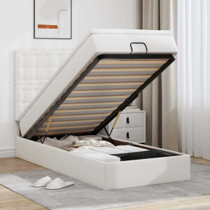vidaXL Ottoman bed met matras en LED's 90x200cm kunstleer wit