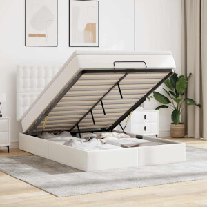 vidaXL Ottoman bed met matras en LED's 140x190cm kunstleer wit