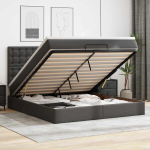 vidaXL Ottoman bed met matras en LED's 180x200cm kunstleer zwart