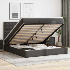 vidaXL Ottoman bed met matrassen en LED's 200x200cm kunstleer zwart