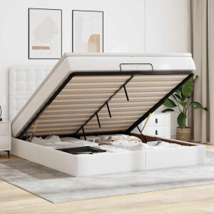 vidaXL Ottoman bed met matrassen en LED's 200x200cm kunstleer wit