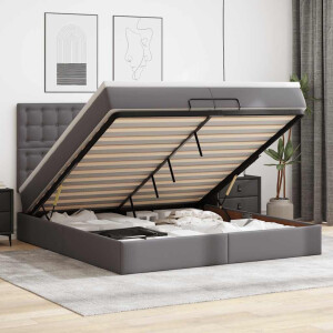 vidaXL Ottoman bed met matrassen en LED's 200x200cm kunstleer grijs