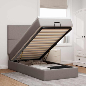 vidaXL Bed poef met matras en LED's 90x200 cm stof taupe