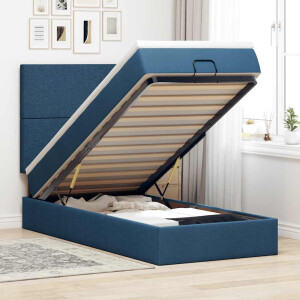 vidaXL Bed poef met matras en LED's 100x200 cm stof blauw