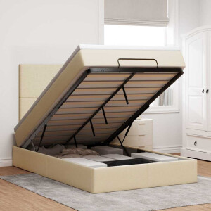 vidaXL Ottoman bed met matras en LED's 120x190cm stof crèmekleurig