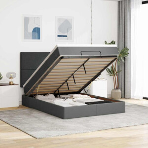 vidaXL Ottoman bed met matras en LED's 140x200cm stof donkergrijs