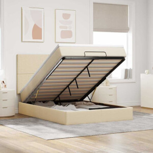 vidaXL Ottoman bed met matras en LED's 140x200cm stof crèmekleurig