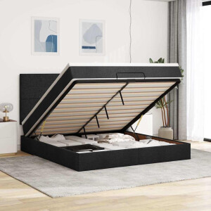 vidaXL Ottoman bed met matras en LED's 160x200cm stof zwart