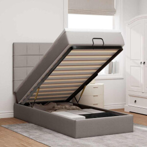 vidaXL Bed poef met matras en LED's 90x200 cm stof taupe