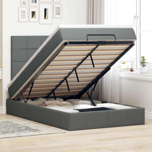 vidaXL Ottoman bed met matras en LED's 120x200cm stof donkergrijs
