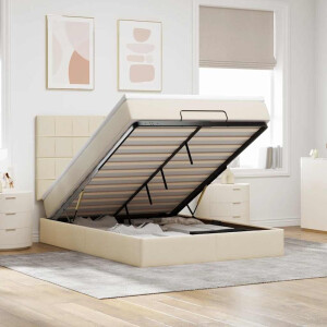 vidaXL Ottoman bed met matras en LED's 140x200cm stof crèmekleurig