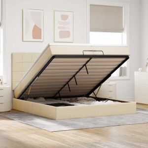 vidaXL Ottoman bed met matrassen en LED's 200x200cm stof crèmekleurig