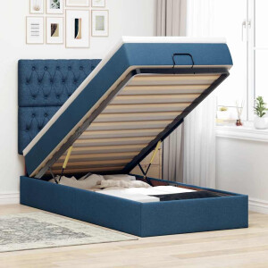 vidaXL Ottoman bed met matras en LED's 90x190cm stof blauw