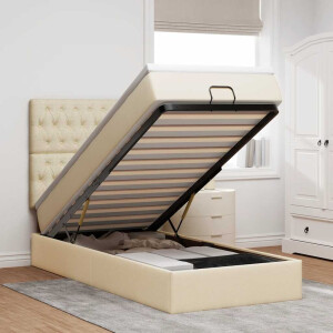 vidaXL Bed poef met matras en LED's 90x200 cm stof crèmekleurig