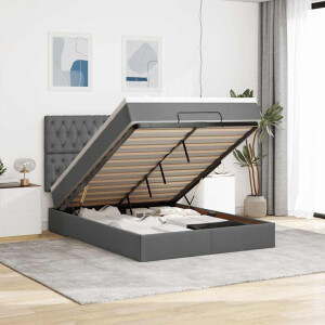 vidaXL Ottoman bed met matras en LED's 140x190cm stof donkergrijs