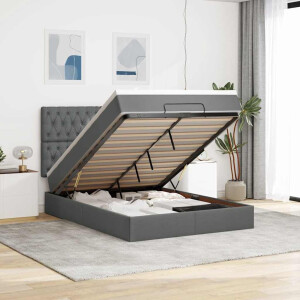 vidaXL Ottoman bed met matras en LED's 140x200cm stof donkergrijs