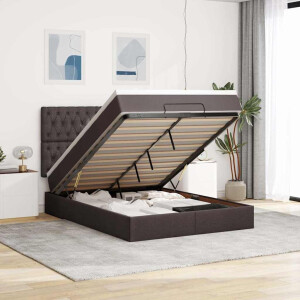 vidaXL Ottoman bed met matras en LED's 140x200cm stof donkerbruin