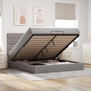 vidaXL Ottoman bed met matrassen en LED's 200x200cm stof taupe