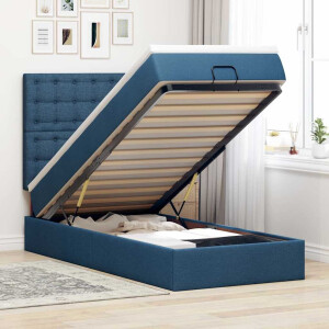 vidaXL Ottoman bed met matras en LED's 90x190cm stof blauw