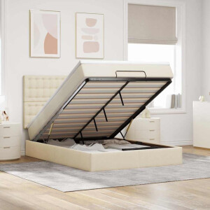 vidaXL Ottoman bed met matras en LED's 140x200cm stof crèmekleurig