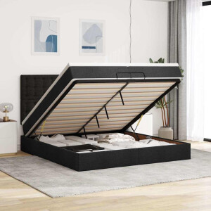 vidaXL Ottoman bed met matrassen en LED's 200x200cm stof zwart