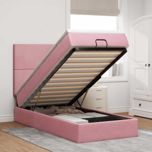 vidaXL Ottoman bed met matrassen en LED's 90x190cm fluweel roze