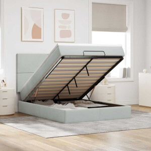 vidaXL Ottoman bed met matrassen en LED's 140x200cm fluweel lichtgrijs