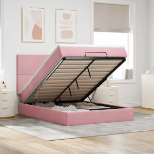 vidaXL Ottoman bed met matrassen en LED's 140x200cm fluweel roze