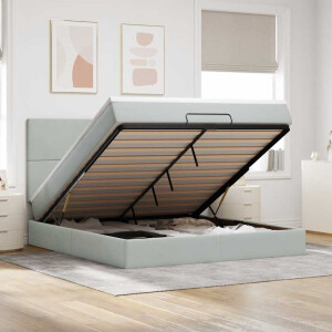 vidaXL Ottoman bed met matrassen en LED's 160x200cm fluweel lichtgrijs