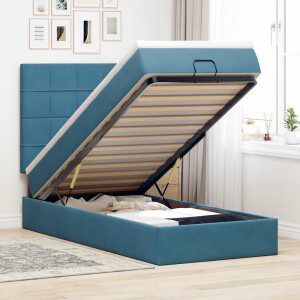 vidaXL Ottoman bed met matrassen en LED's 90x200cm fluweel donkerblauw