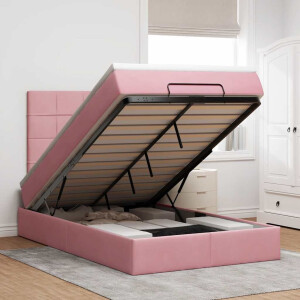 vidaXL Ottoman bed met matrassen en LED's 120x190cm fluweel roze